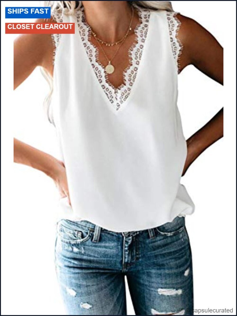 Sexy Sleeveless Lace Trim Cami Tank - Dressy V-Neck Summer Top
